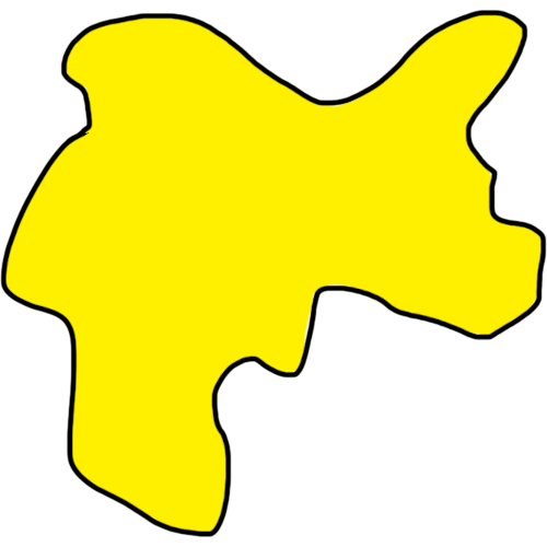 a simple drawing of a slime mold. The slime mold is a yellow blob outlined in black